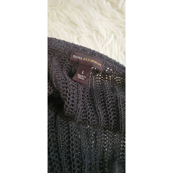 Dana Buchman Black Long Open Front Breathable Knit Cardigan Sweater Sz L - Picture 4 of 5